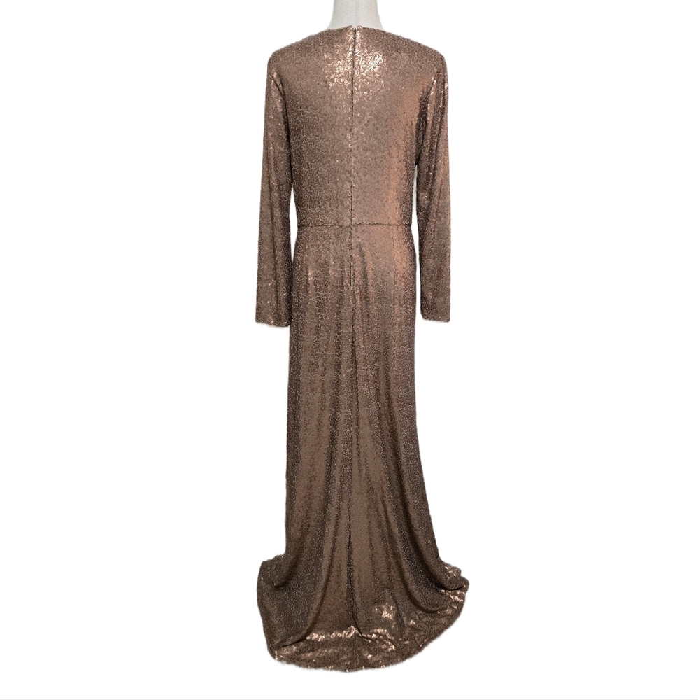 TADASHI SHOJI Alberti Sequin Slit Gown Bronze Size XL - Picture 6 of 14